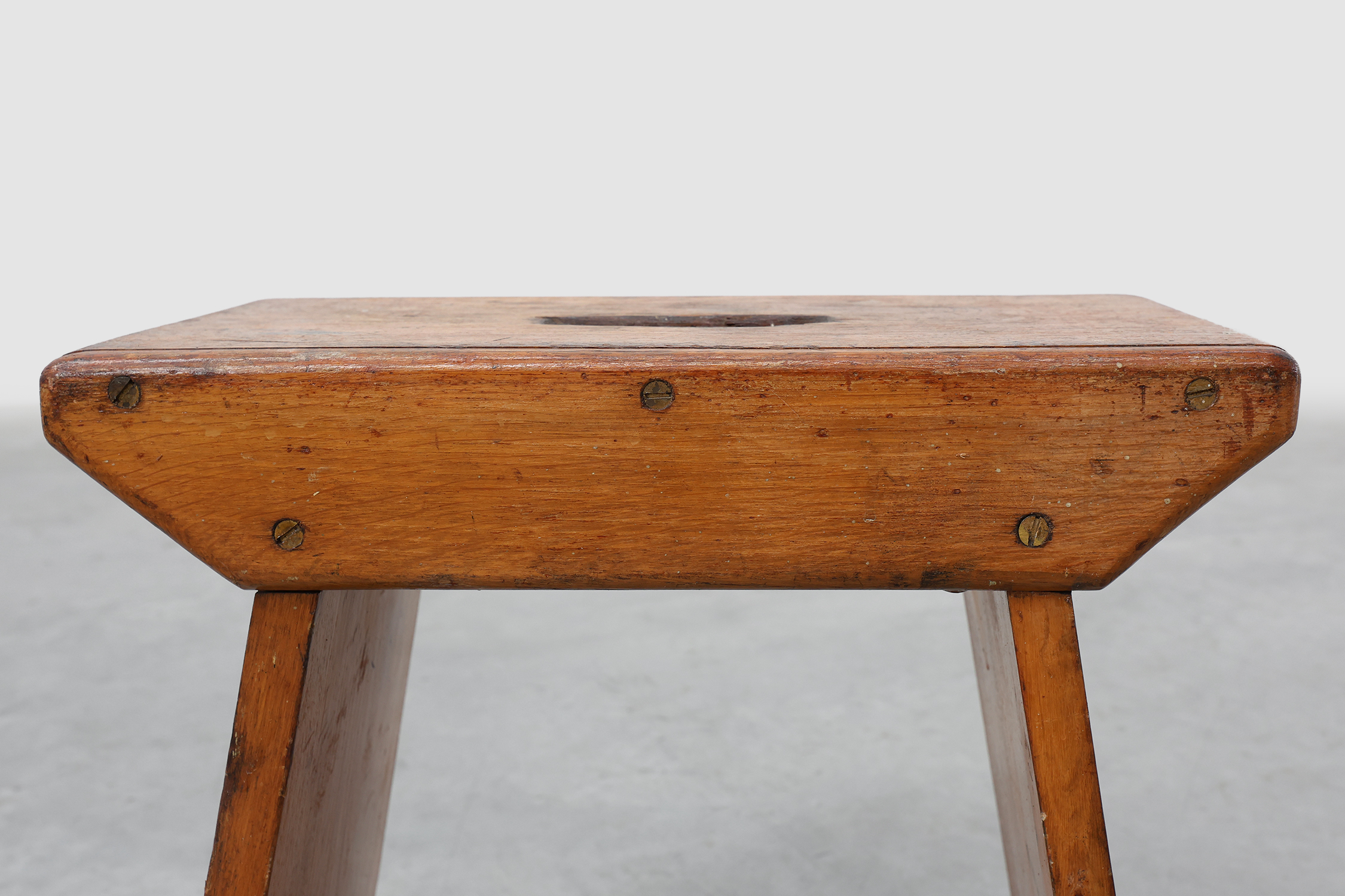 Rustic Pine Stool with Cut-Out Trestle Legs, Sweden, circa 1920thumbnail